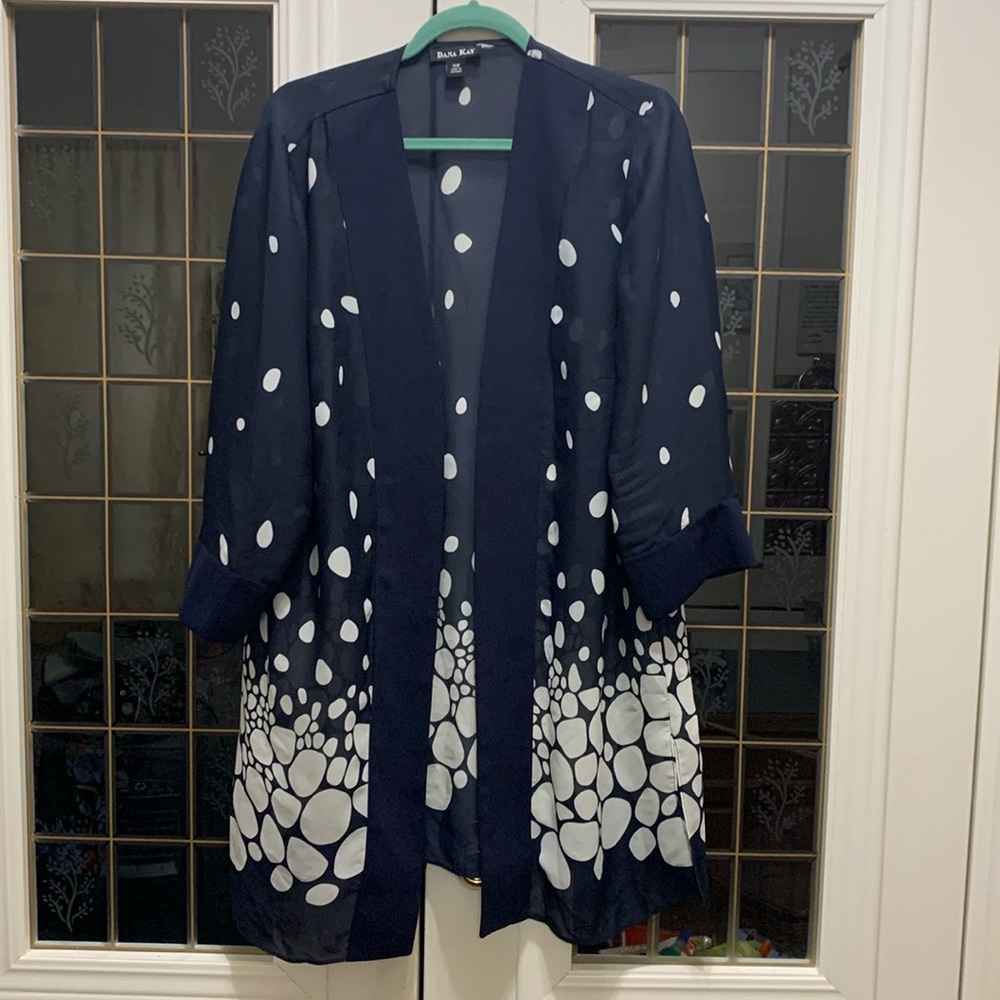 Dana Kay Blue White Sheer Long Shrug Cardigan